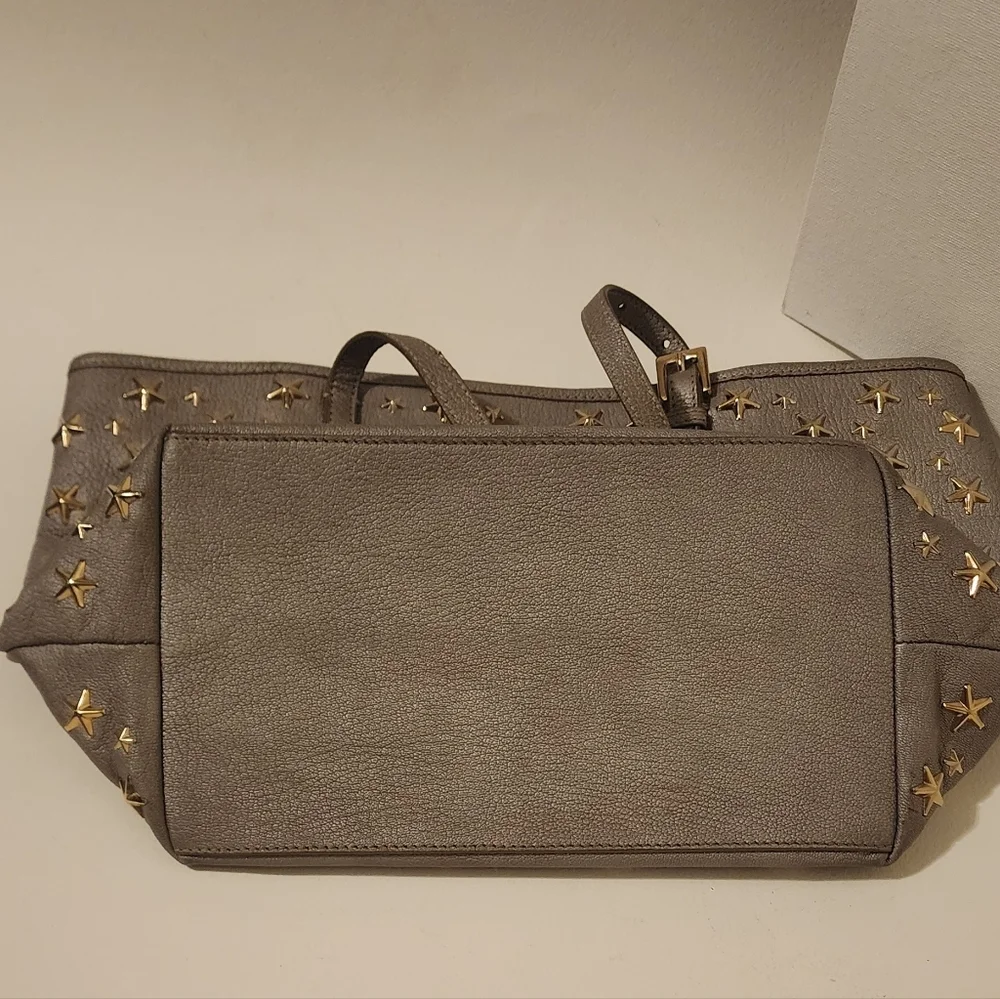 Jimmy Choo's Sasha Star-Studded Gray Metallic, Adjustable Tote Bag - Picture 7 of 10